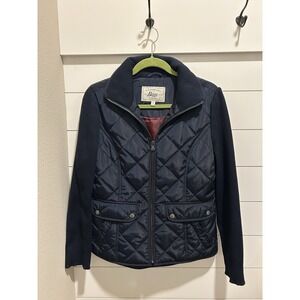 GH Bass Women's Barn Jacket Chore Coat‎ Navy  Wine Rib Sleeves SzS MadeUSA NWOT